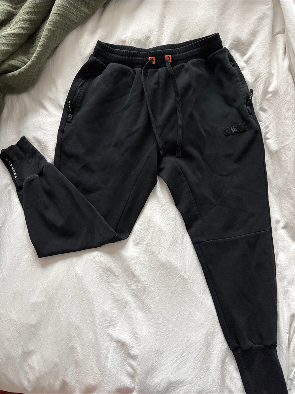 YoungLA Black Jogger Sweatpants with Orange Accents